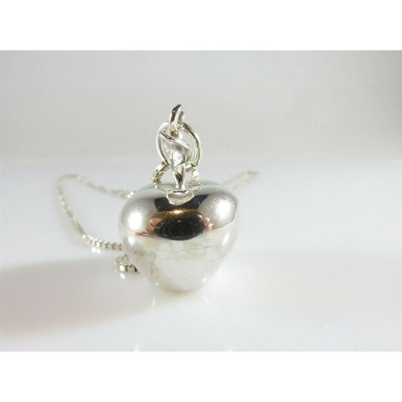 Unusual 3D Apple Pendant with 20" Box Chain Sterling Silver Necklace - Picture 9 of 12